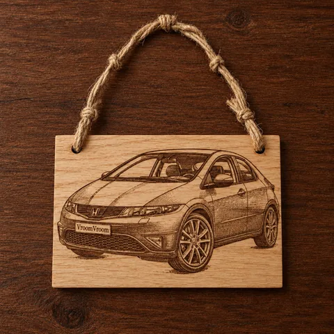Plaque décorative en bois à suspendre gravée d’une voiture