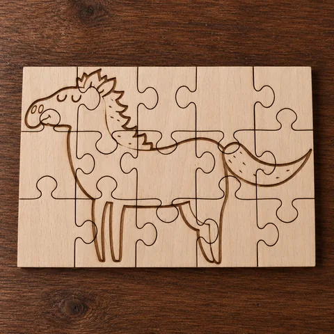 Puzzle en bois gravé représentant un dinosaure